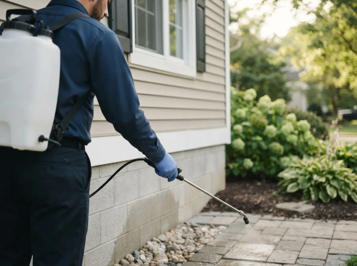 Pest control technician inspecting a home in Columbia, MO